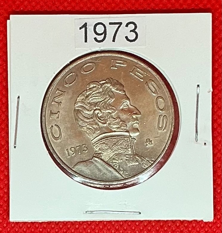 MEXICO 1973  $5 PESOS  COIN VICENTE GUERRERO  NICE  CIRCULATED