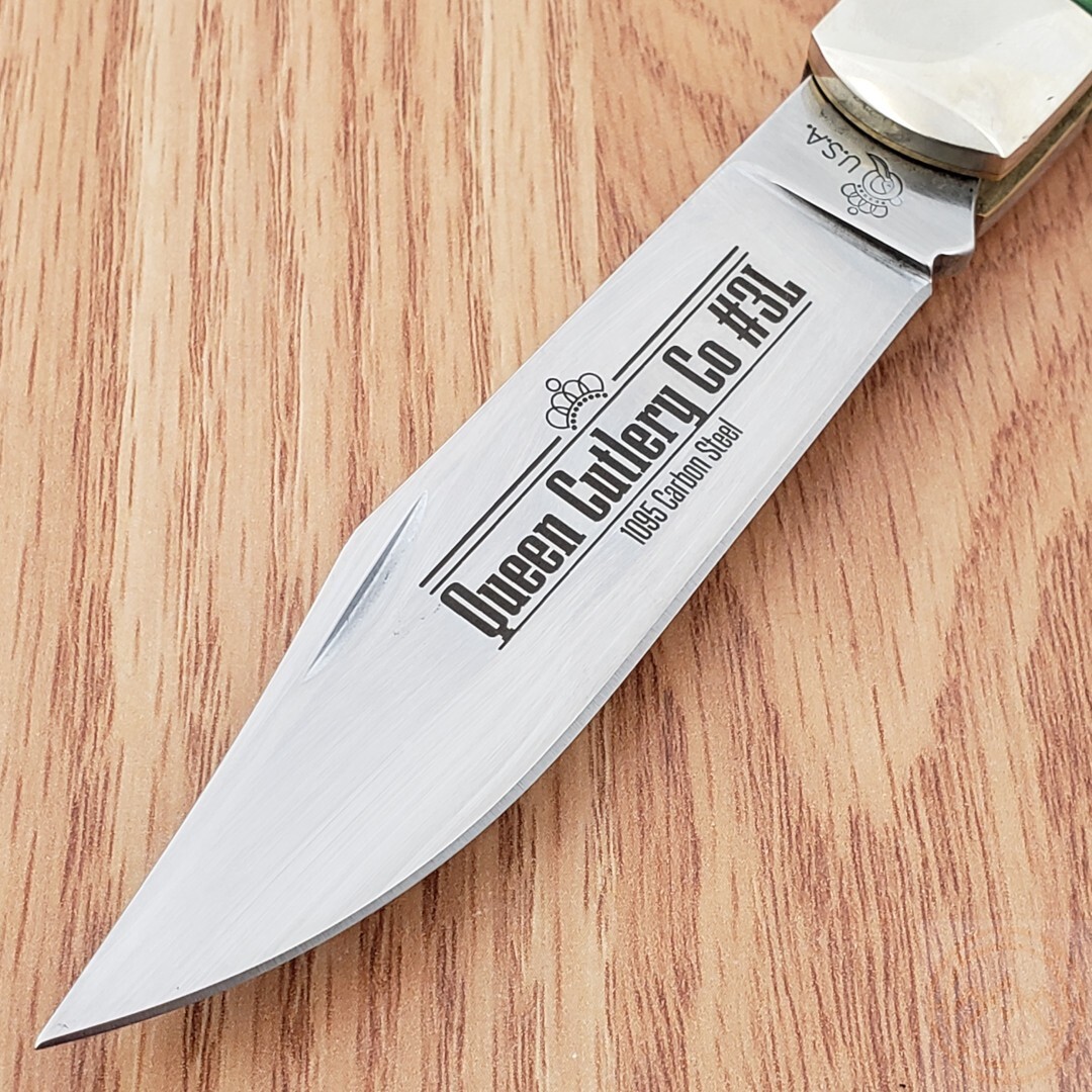 Queen Lockback Folding Knife 1095 Carbon Steel Clip Point Blade Bone Handle