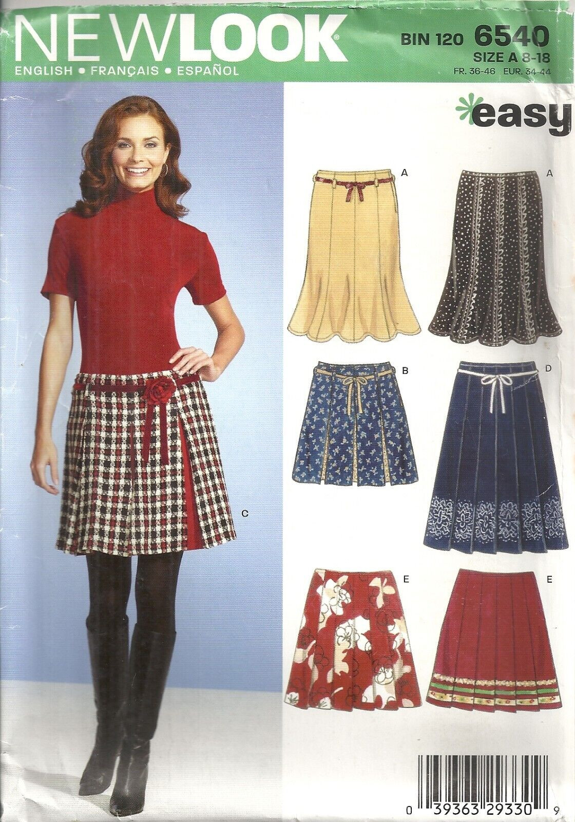 NEW LOOK 6540 MISSES' SIZE 8-18 SKIRTS PATTERN  ©2005