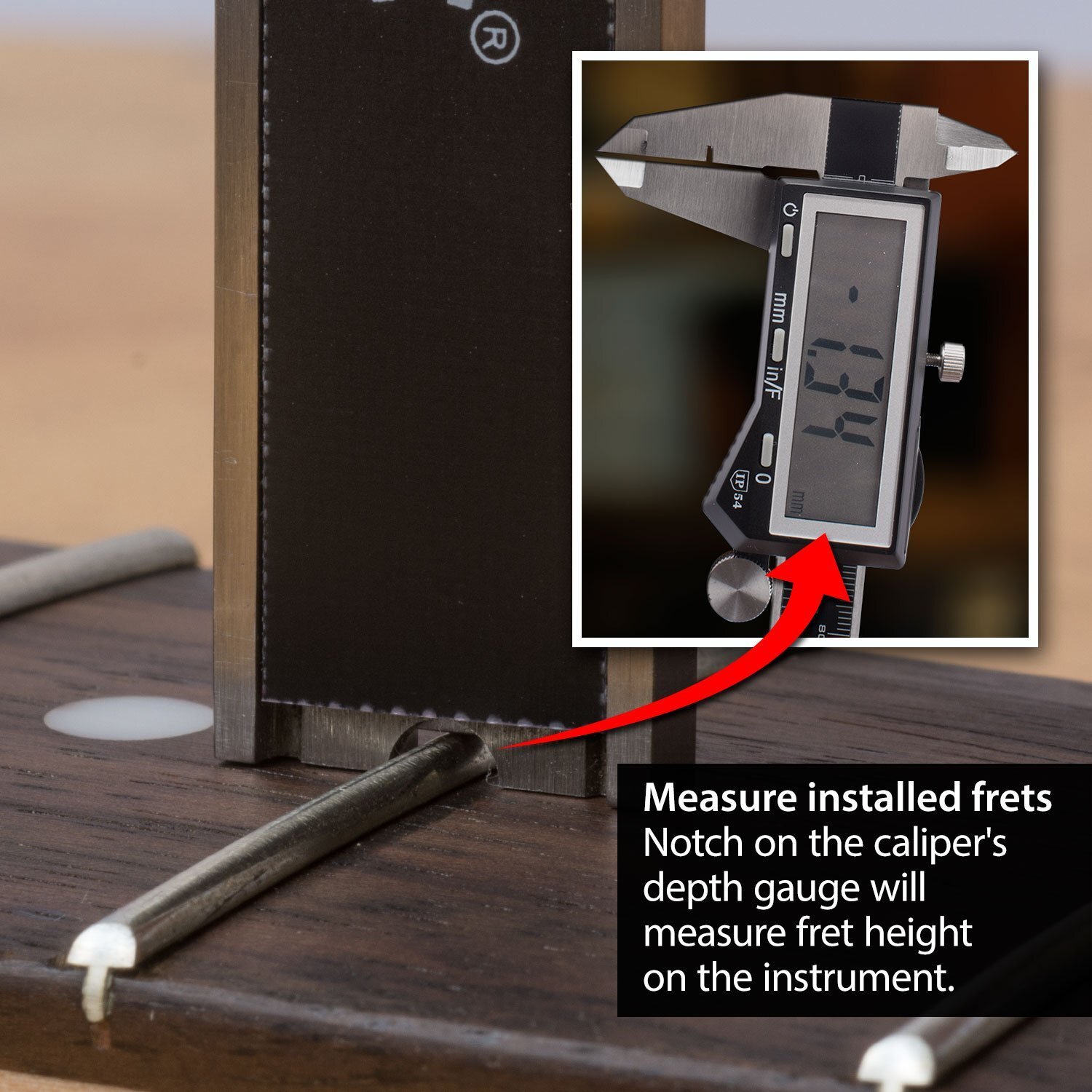 StewMac Professional Luthier's Digital Caliper with Custom Jaw Notch for...