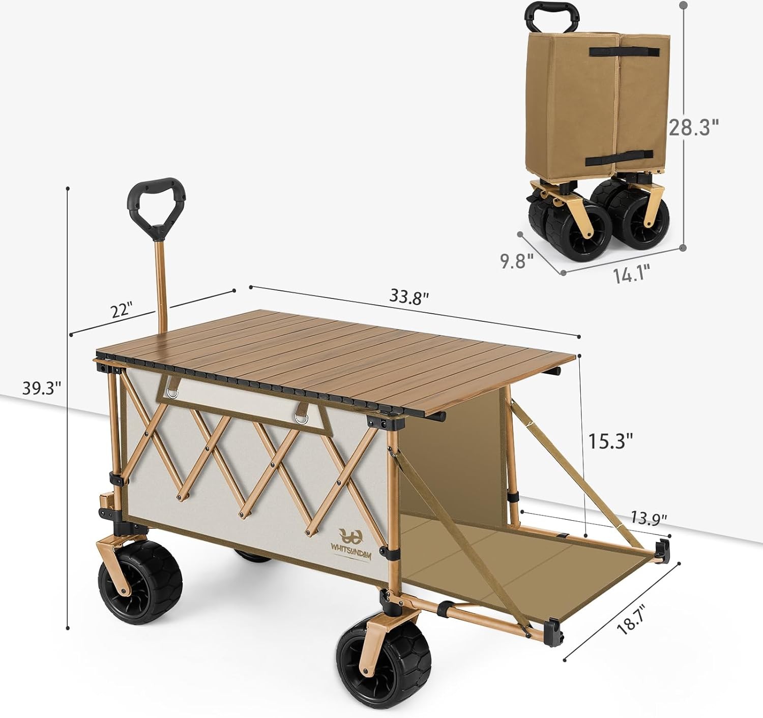 Whitsandy Foldable Trolley with Table, Heavy Duty Multipurpose, Beige