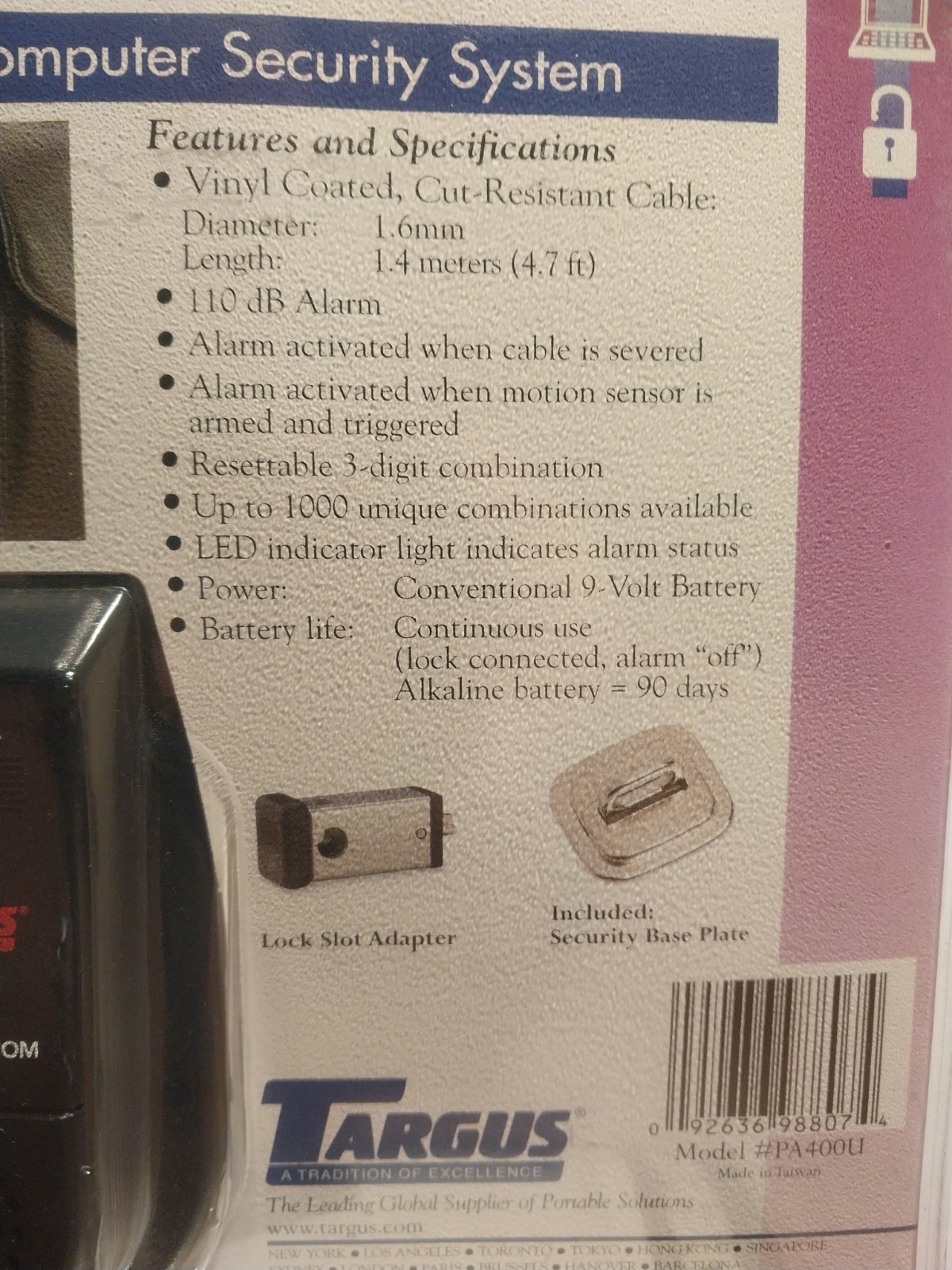 Targus Defcon 1 Notebook Computer Security System PA400U NEW