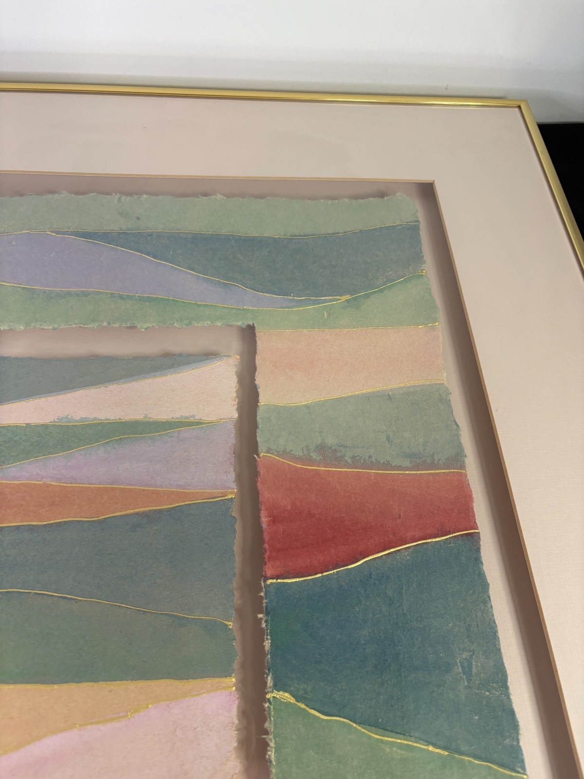Lori “Vista” Torn Handmade Paper Collage Framed Abstract Landscape
