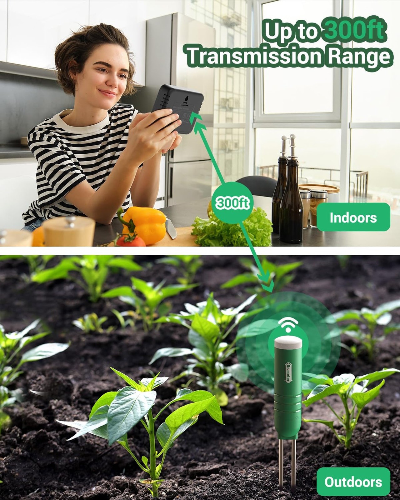 Dr.meter 4-in-1 Soil Moisture Meter, 300ft Wireless Soil Tester Sensor, Tempe...