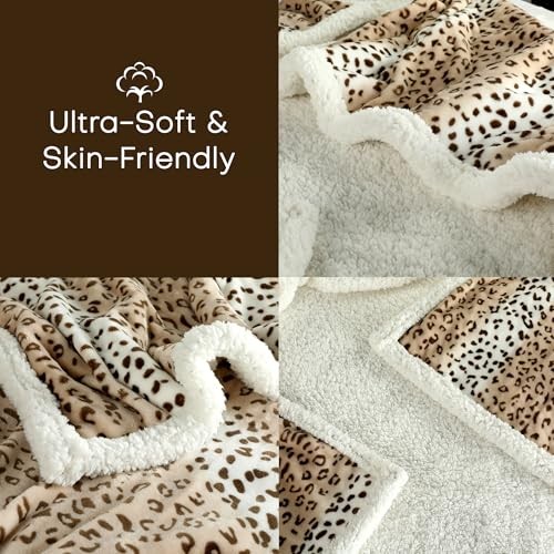 Electric Heated Blanket Queen Size 84x90inches-Queen E-beige Leopard Print
