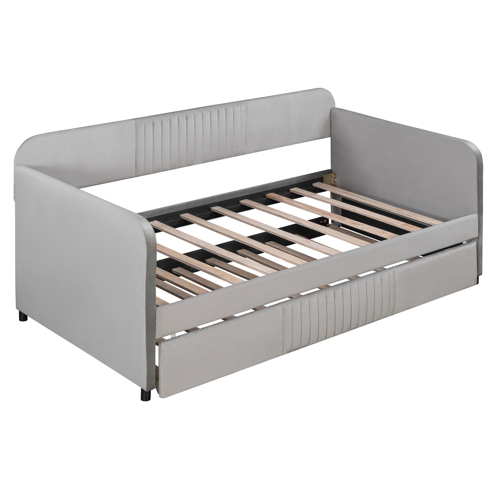 Upholstered Daybed Sofa Bed Twin Size With Trundle Bed and Wood Slat ,Gray