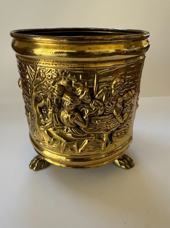 Vintage Peerage Embossed Brass Footed Planter Made in England