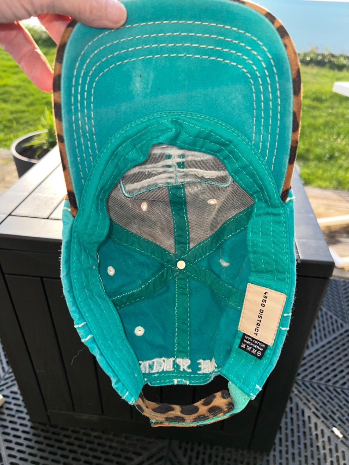 Teal Faux Leopard Print Hat Cap Hook Loop Districts4350 Free Spirits Patch EUC