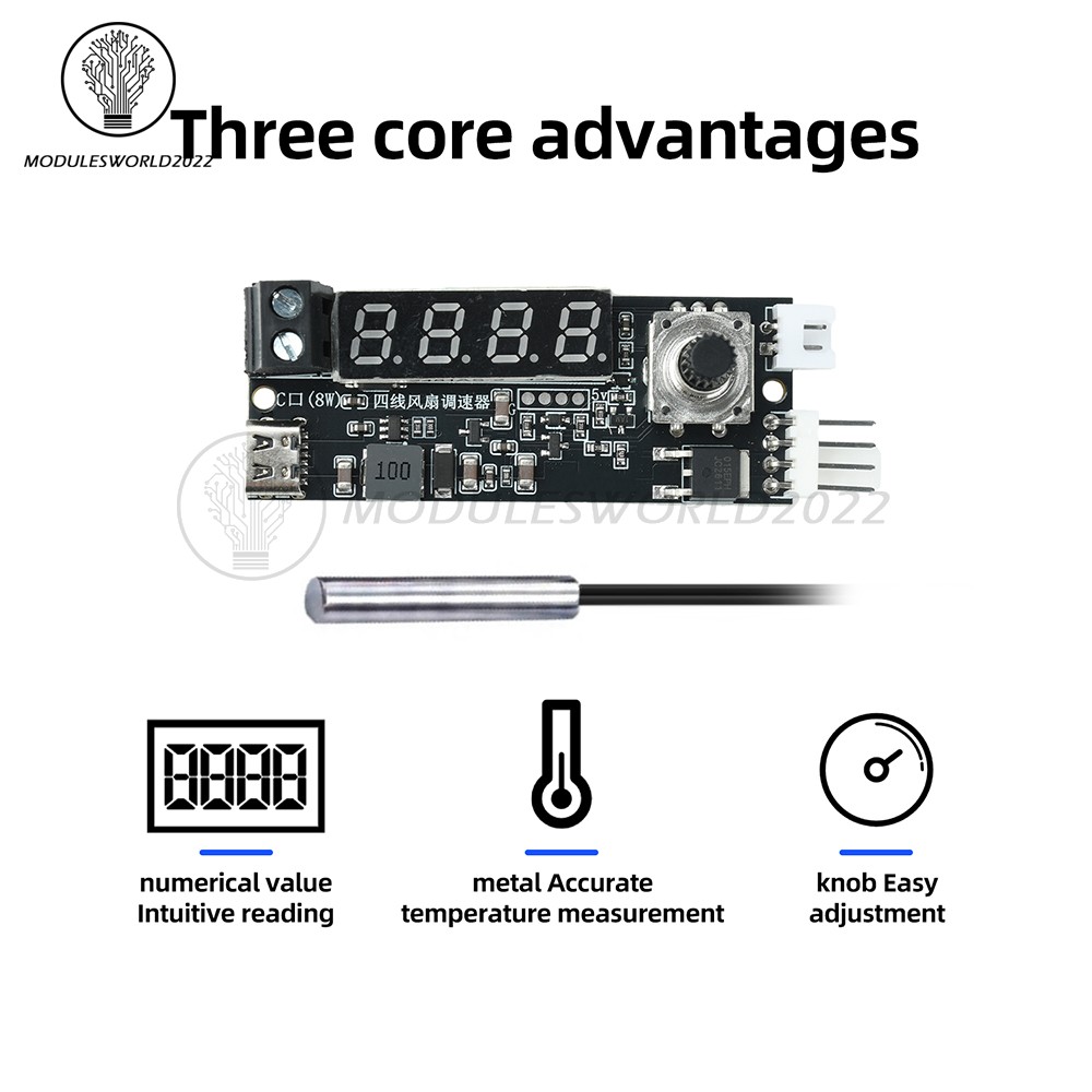 5V 12V 5A 4-Wire PWM Fan Speed Control Module Smart Temperature Control +Display