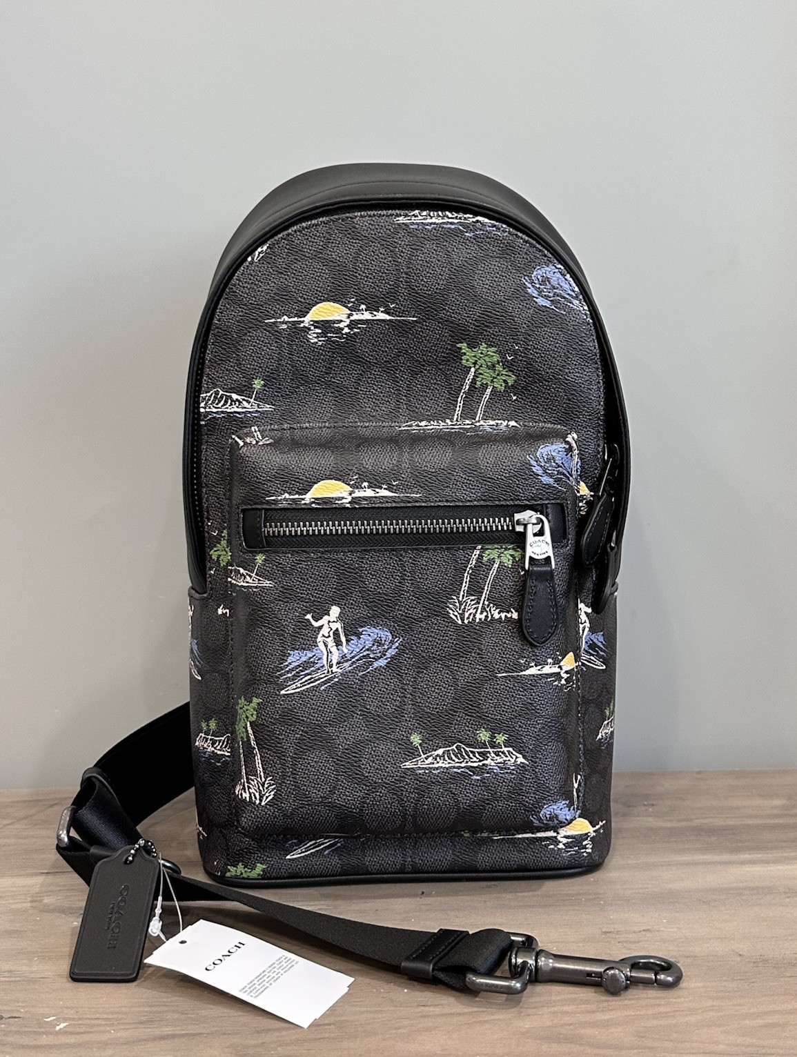 COACH West Pack Signature Canvas & Leather With Surf Print CBJ12 Charcoal Multi