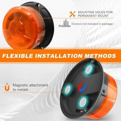 Rechargeable Amber LED Beacon Light Wireless with Remote Magnetic Emergency