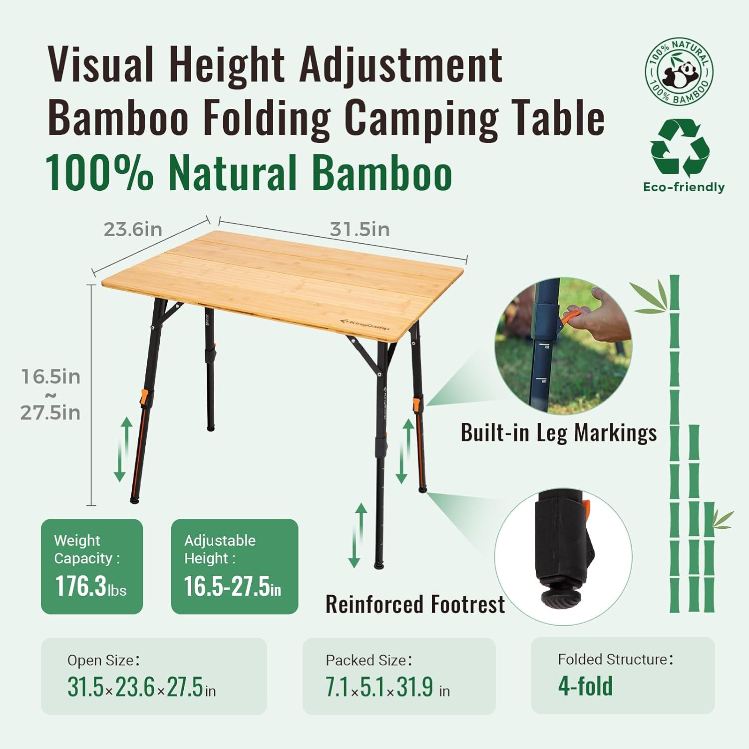 Portable Bamboo Folding Table - Adjustable Height for Camping & BBQ