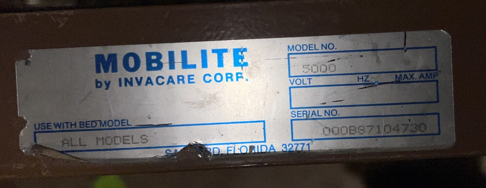 Invacare Moblielite Bed Elevation Motor complete - Part Number Unknown