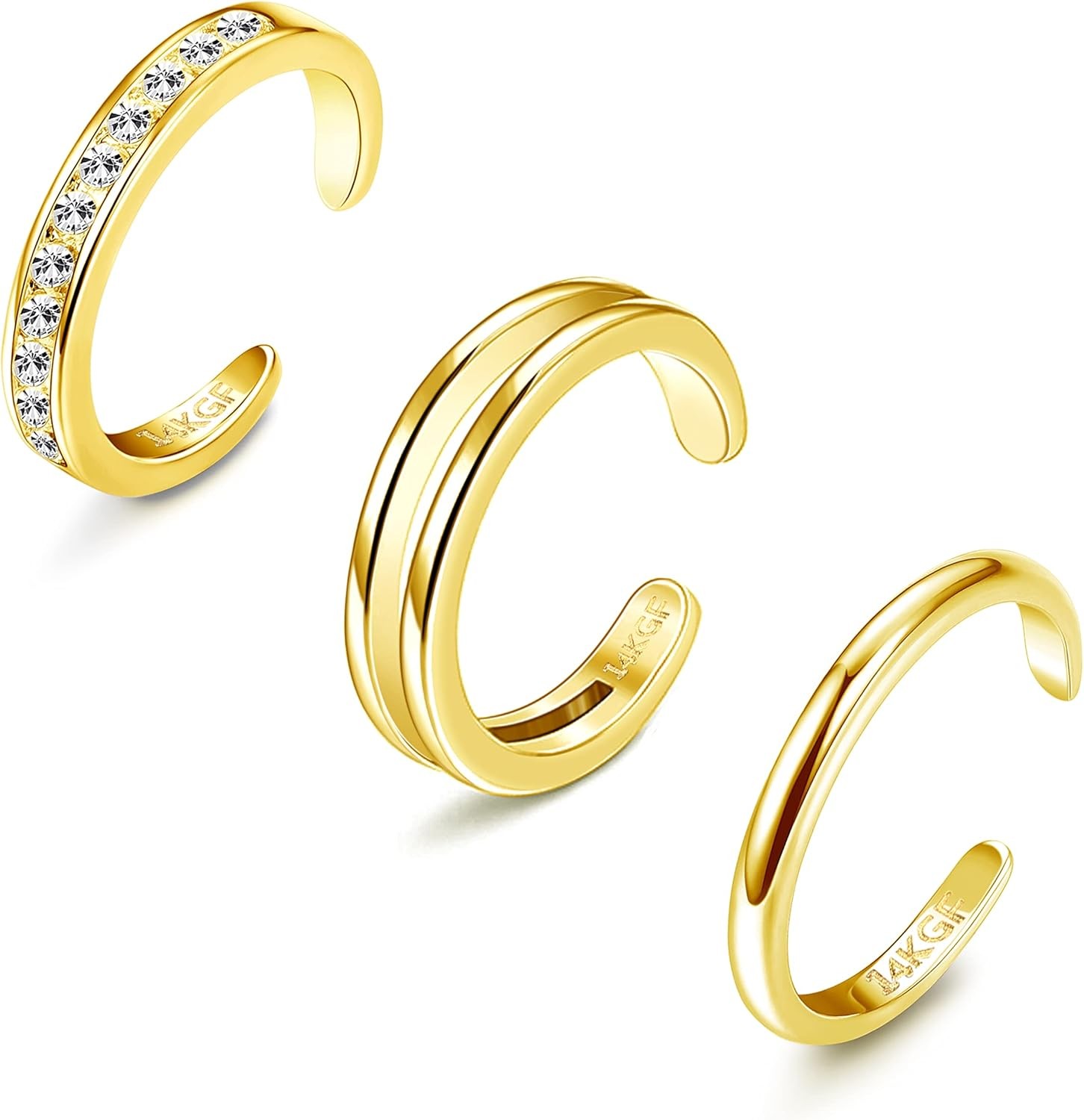 HAIAISO 14K Gold Plated Toe Rings Adjustable Open Cubic