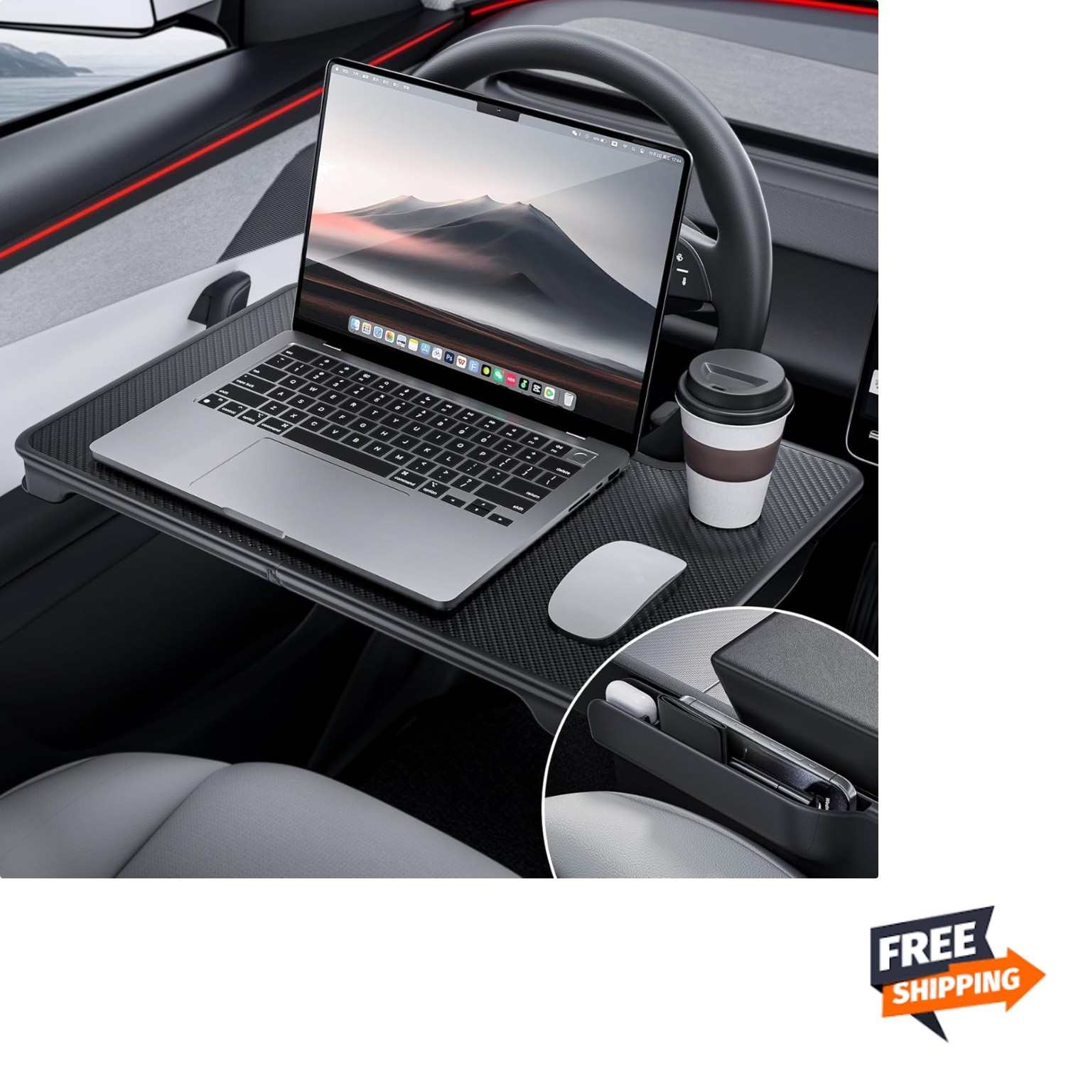 2-in-1 Car Steering Wheel Desk Tray & Car Seat Gap Filler Organizer – Foldabl...