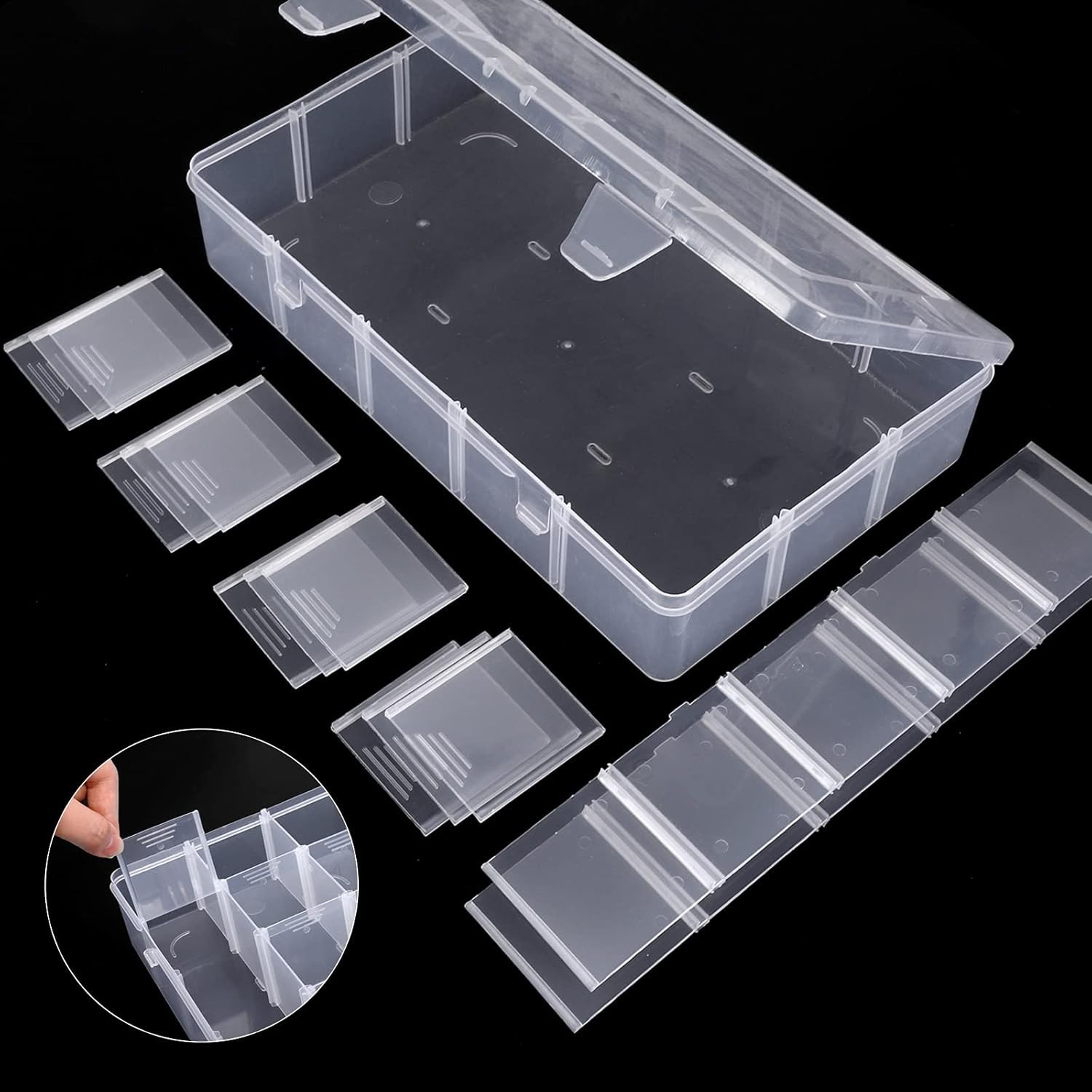 2 Pack 15 Girds Bead Organizer, Large Clear Plastic Organizer Box with Adjust...