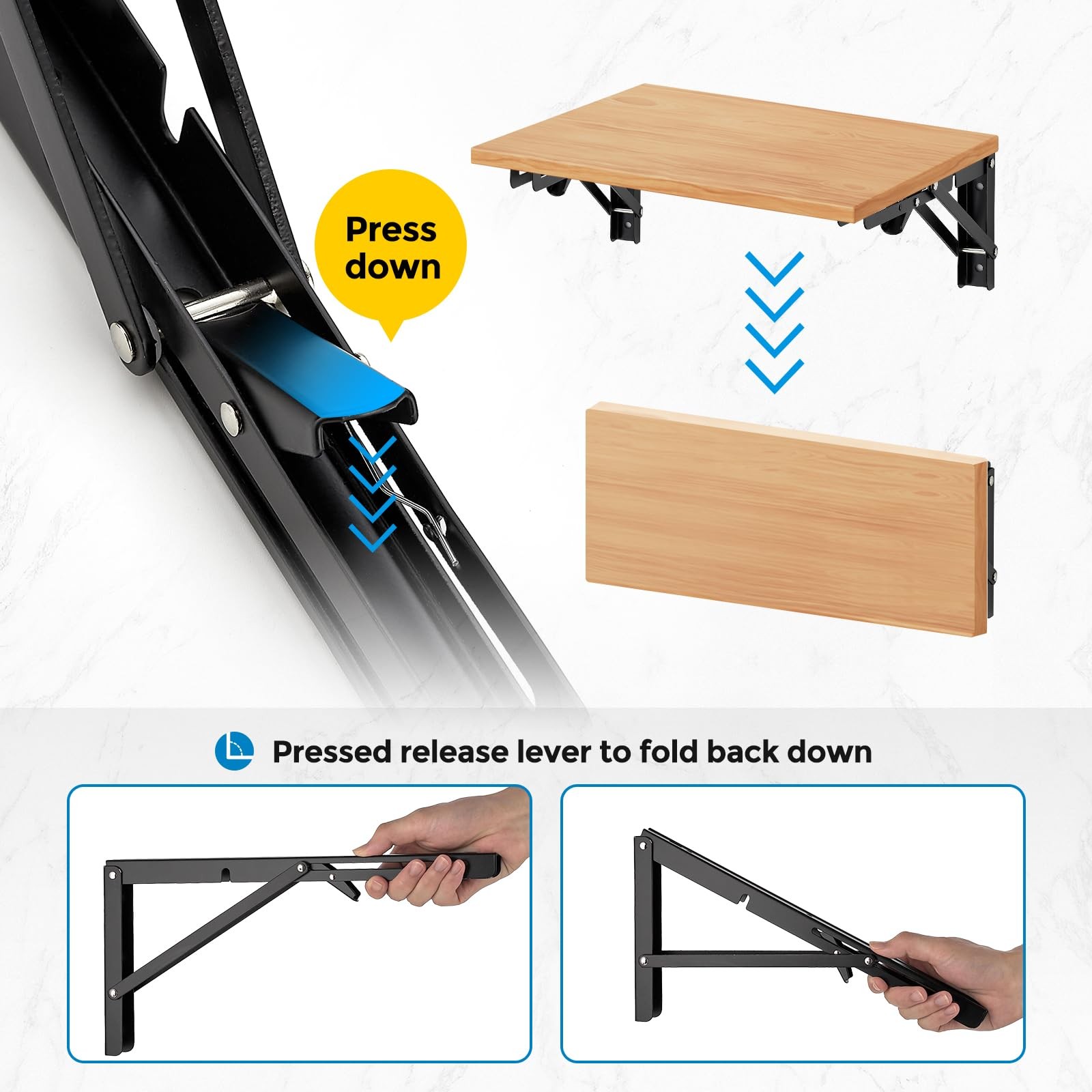 6 Inch Folding Shelf Brackets, 2 Pack (1 Pairs) Heavy Duty
