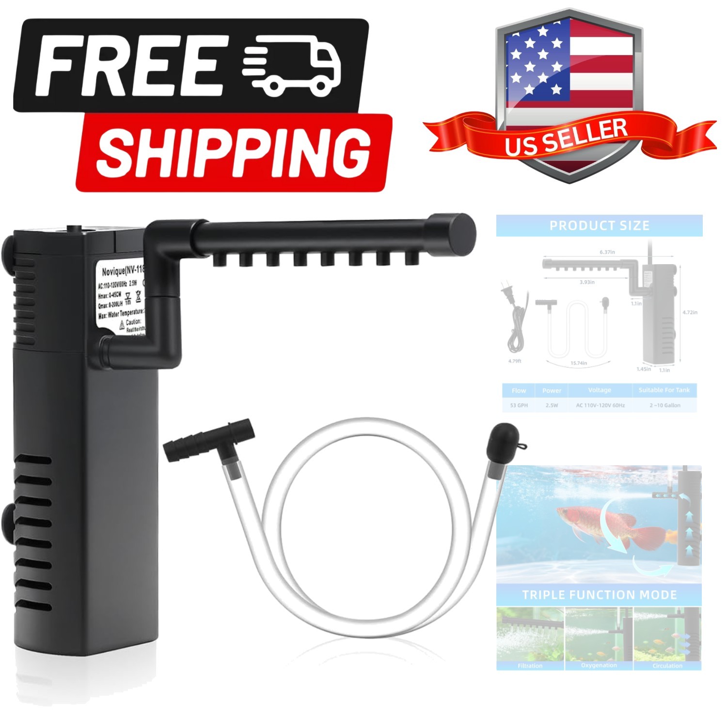 Submersible Internal Aquarium Filter Multiple Function Powerful Pump Fish Tan...