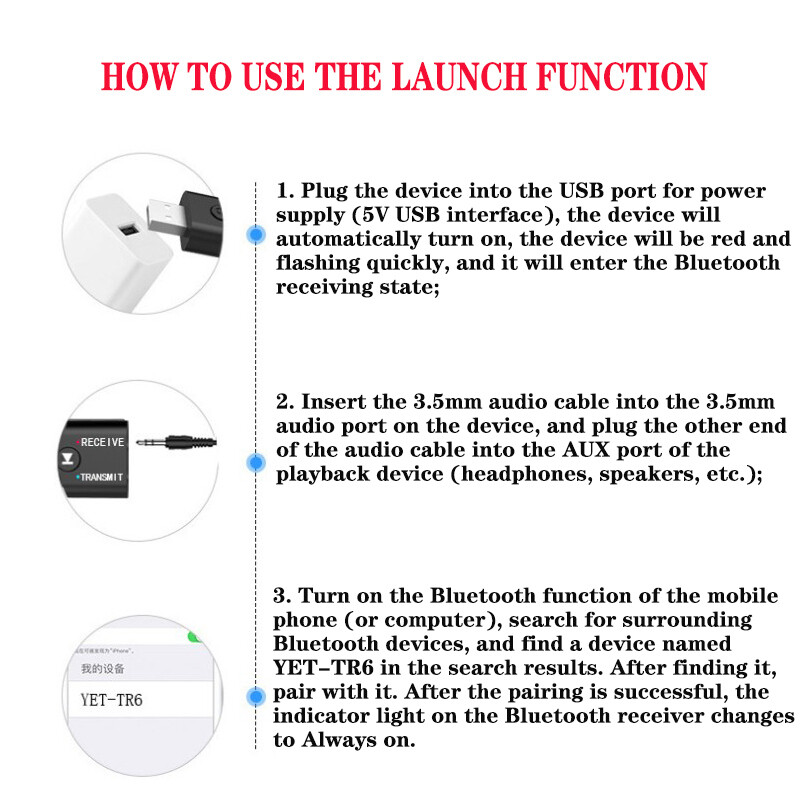 2in1 Bluetooth 5.0 USB Audio Transmitter Receiver Adapter Wireless for Car TV PC