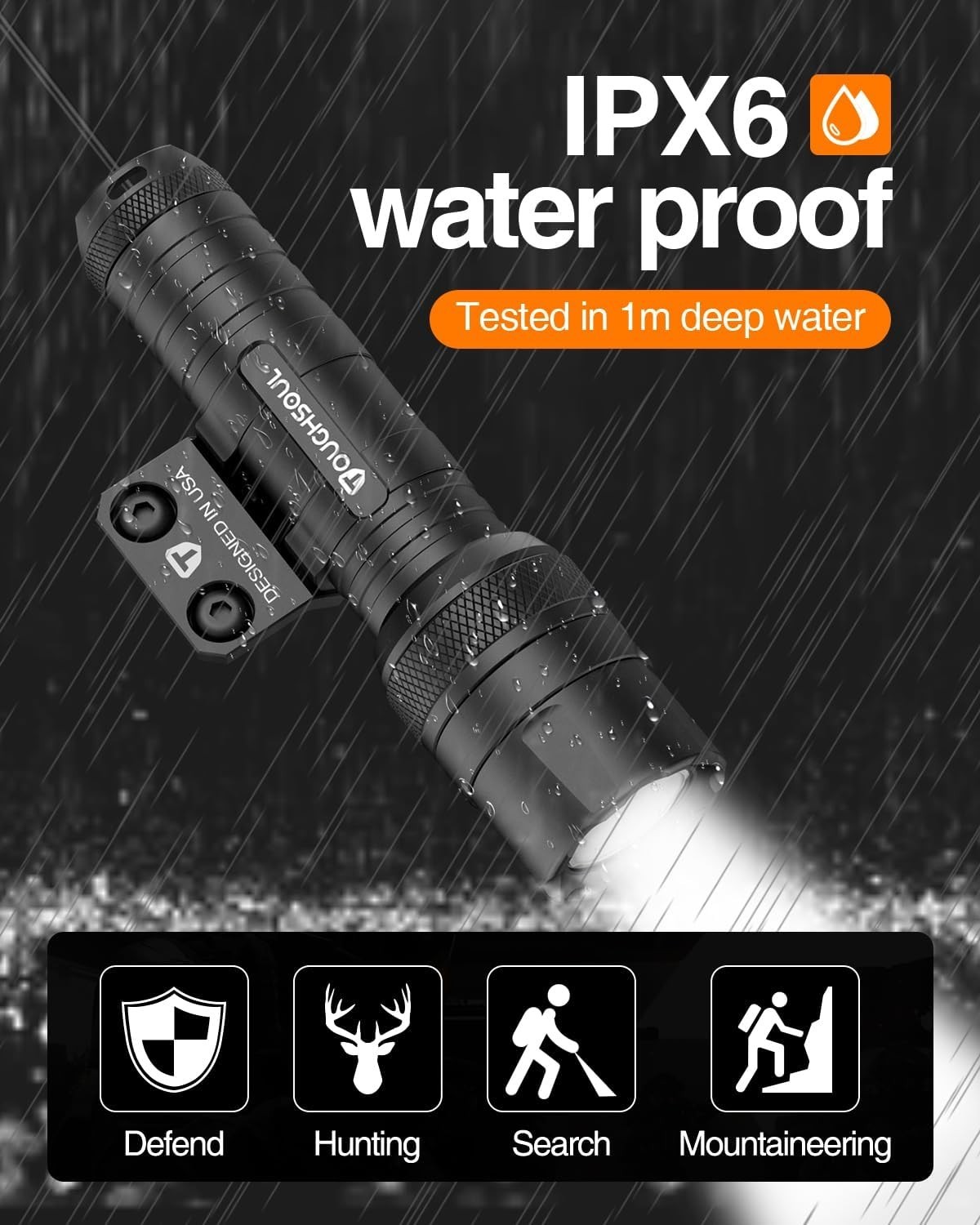 Rechargeable Mlok Tactical Flashlight with 240m Range & Waterproof Design