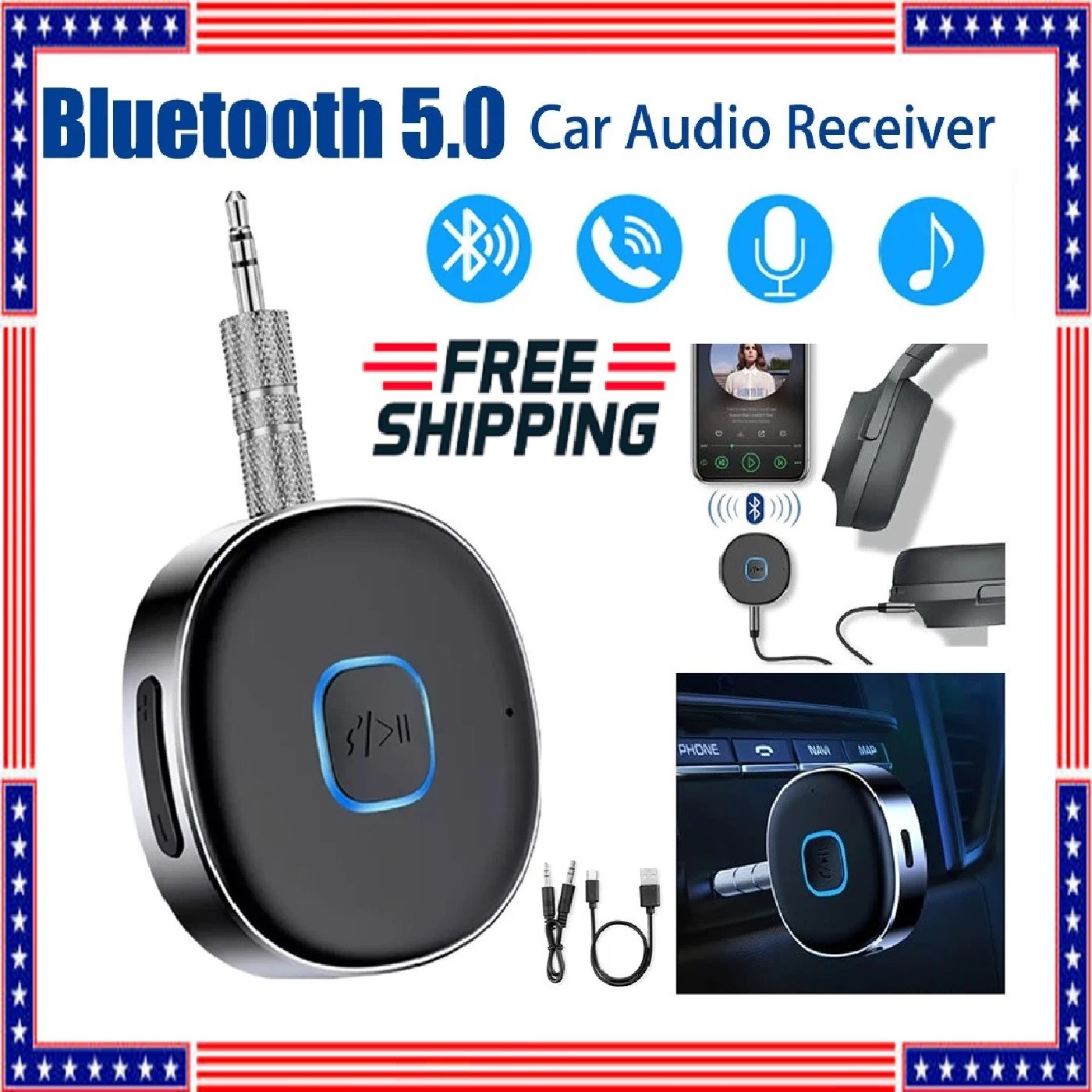 Portable 3.5mm Aux Car Adapter Bluetooth Wireless Audio Receiver Car/Home Stereo