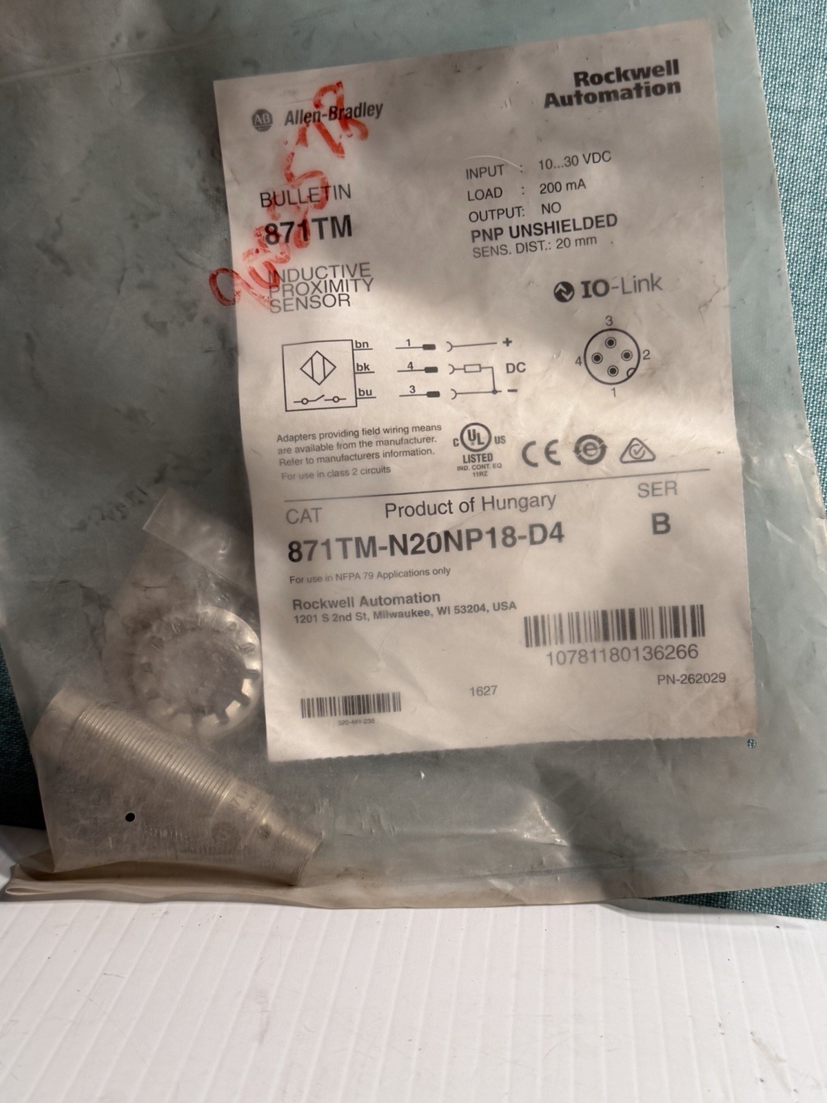 Allen-Bradley  871TM-N20NP18-D4 Ser. B Inductive Proximity Sensor