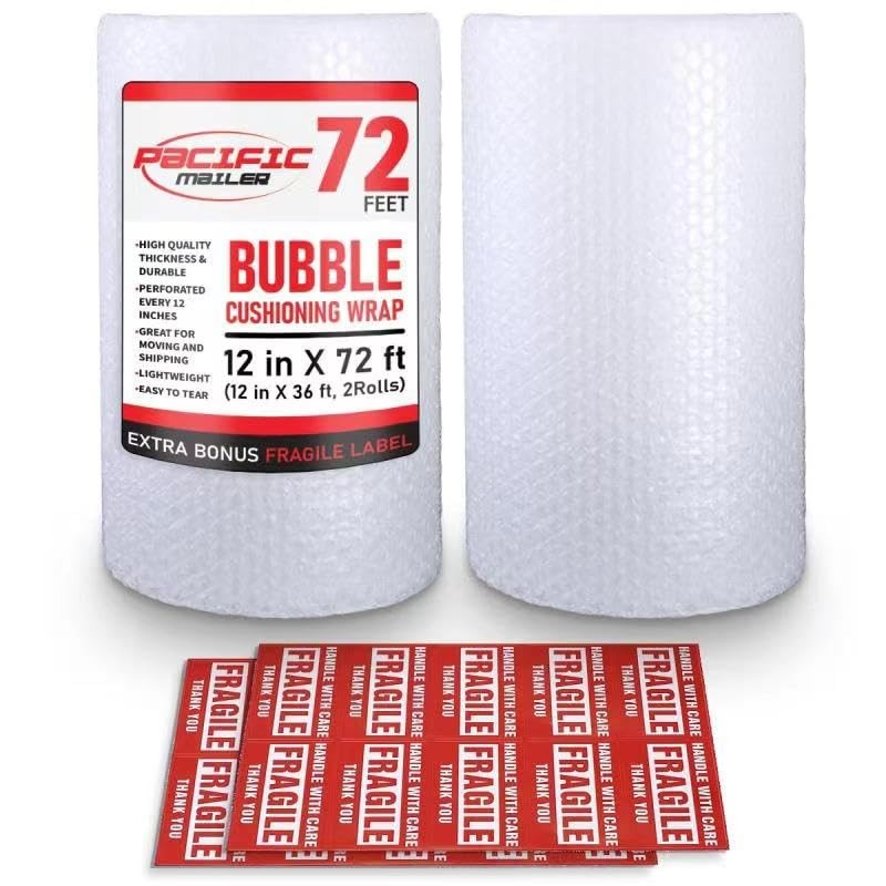 Bubble Cushioning Wrap 5/16 Inch x 12 Inch x 72Feet Total [2 Rolls of 36 Feet...