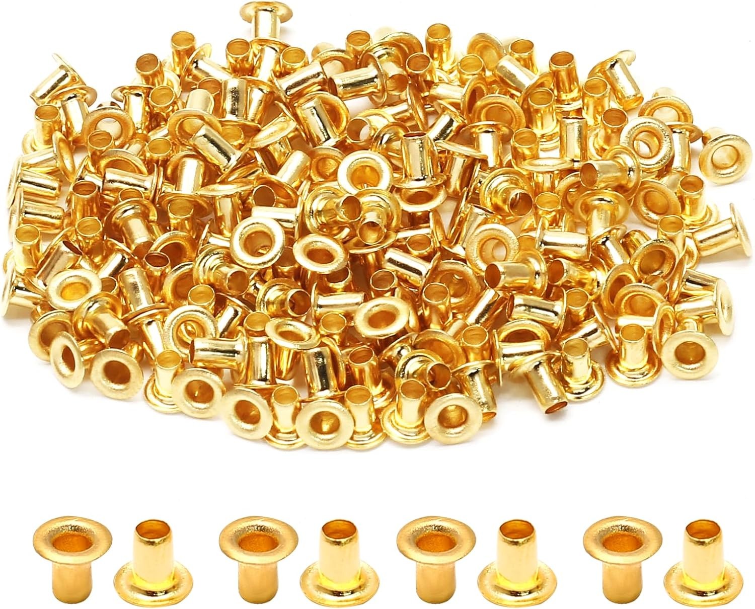 Litoexpe 2MM Tiny Grommets Eyelets 200 Pcs, Self Backing 2 MM, Gold