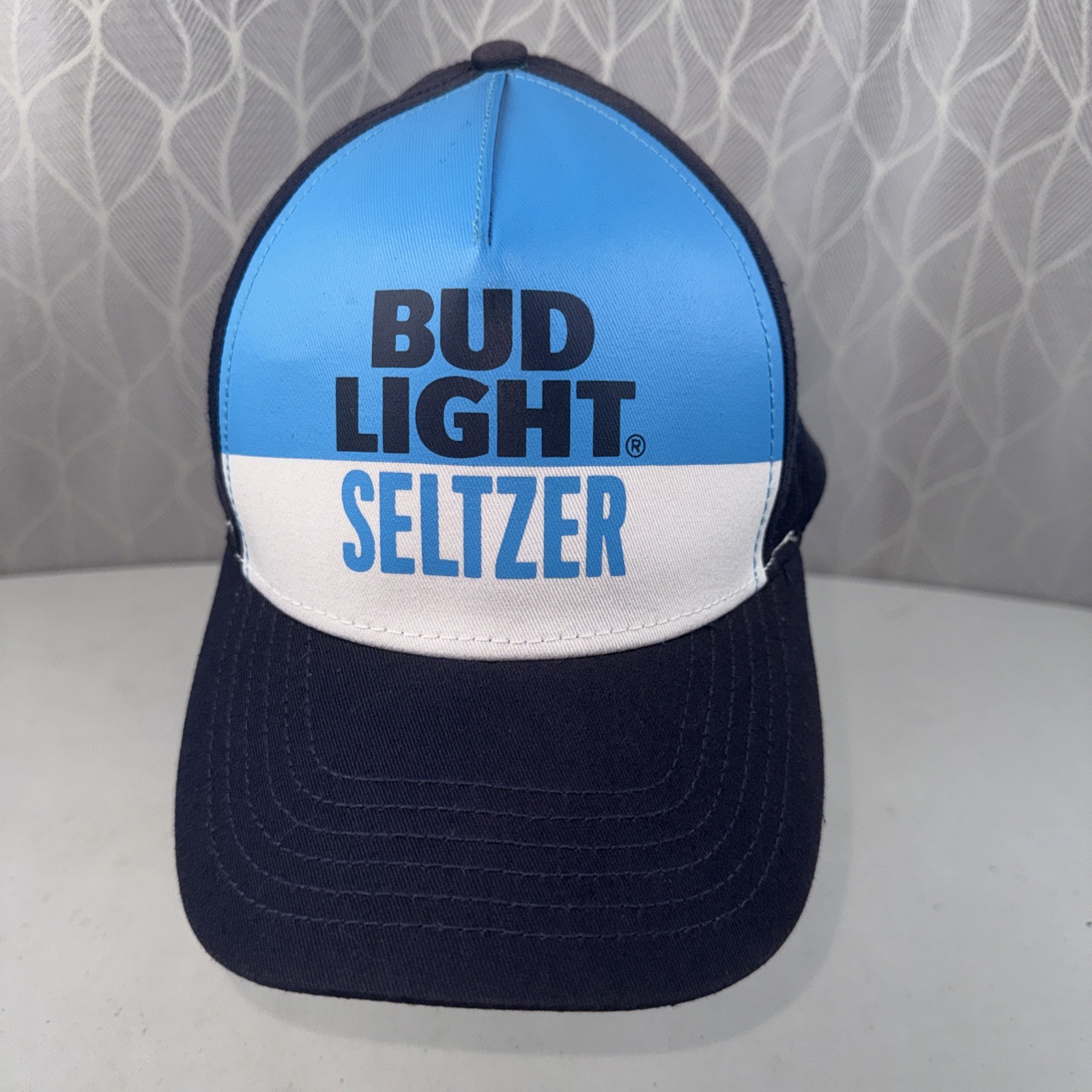 Bud Light Seltzer Black Brite Blue Letters on White Front Navy Hat Cap Snapback