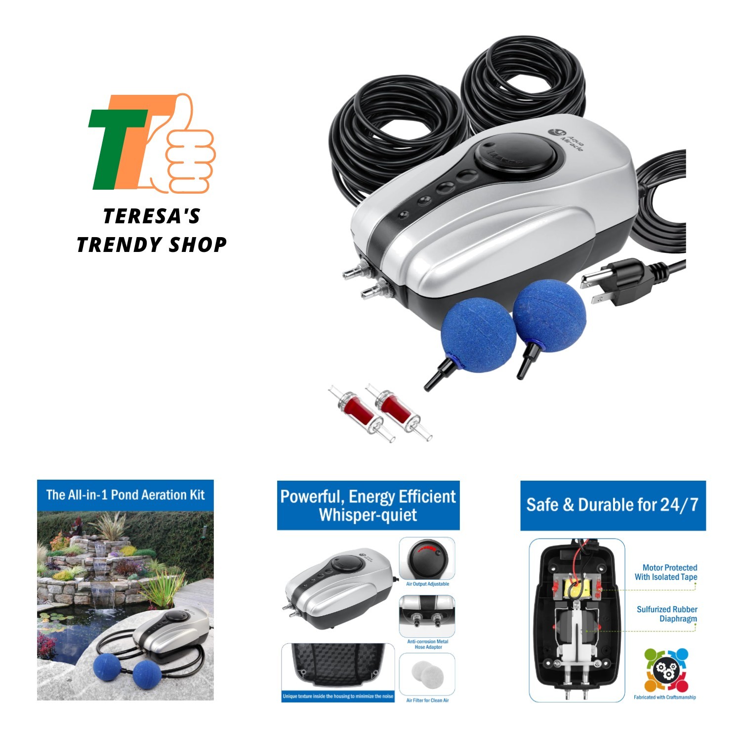 All-in-One Koi Pond Aerator for Outdoor Ponds up to 1000 Gallons, Pond Air Pu...
