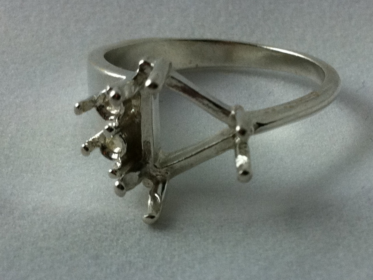 (9x9-10x10mm) Triangle Accented Sterling Silver Pre-Notched Ring Setting Sz 7-8