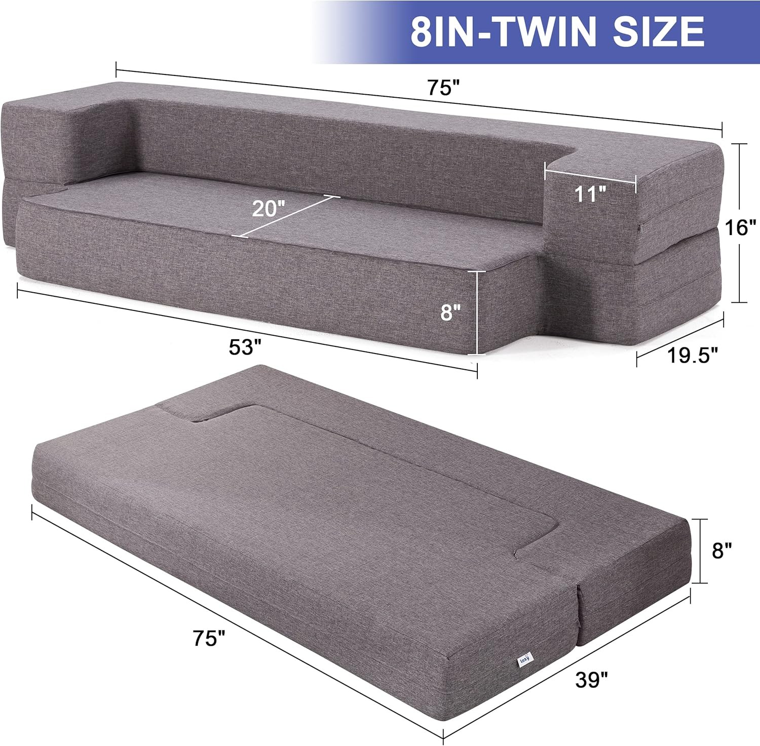 Floor Sofa Bed, Convertible Sleeper Lounge Couch Folding Mattress with 2 Pillows