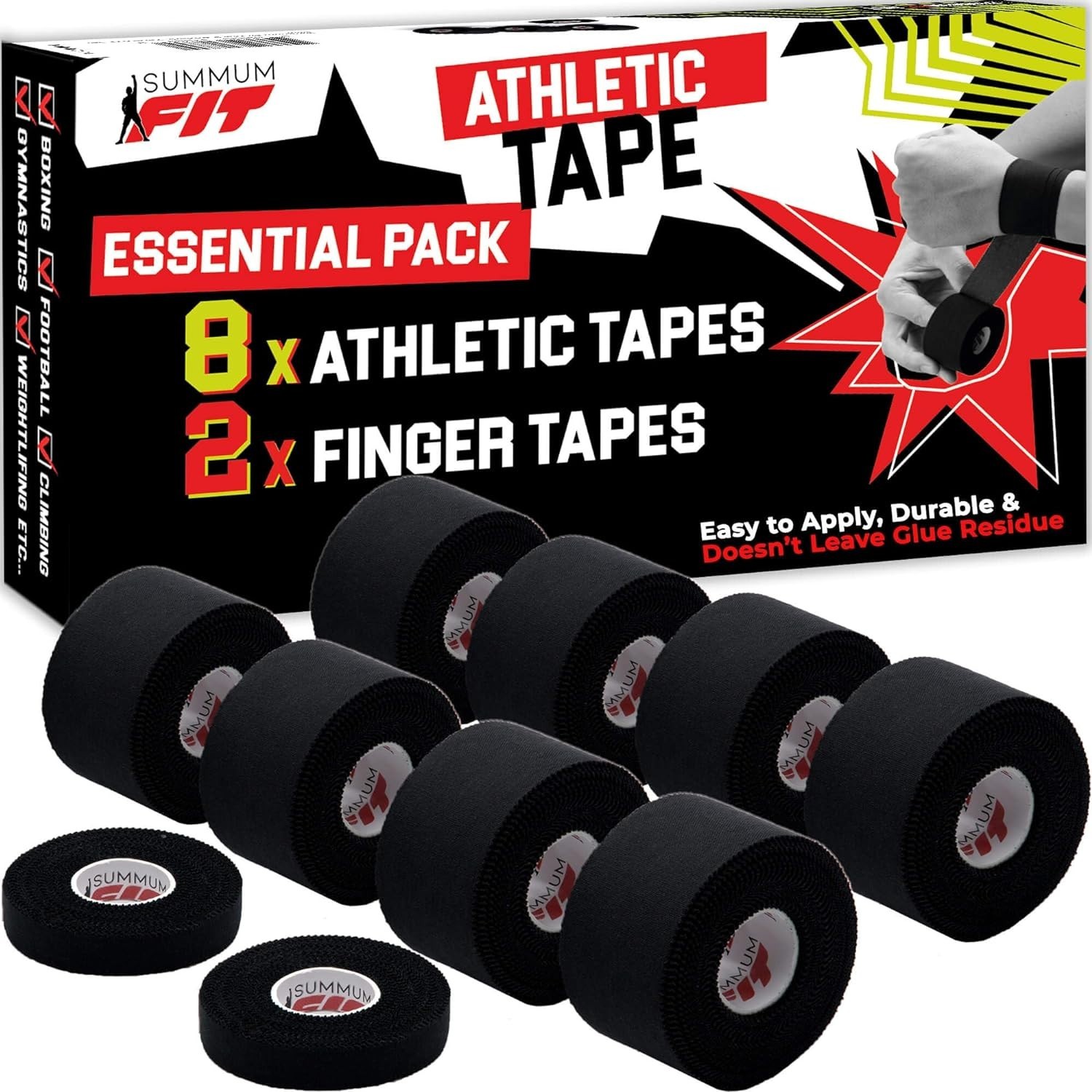 Versatile Black Athletic Tape Kit: Strong Support for Ankle, Wrist, and Fingers