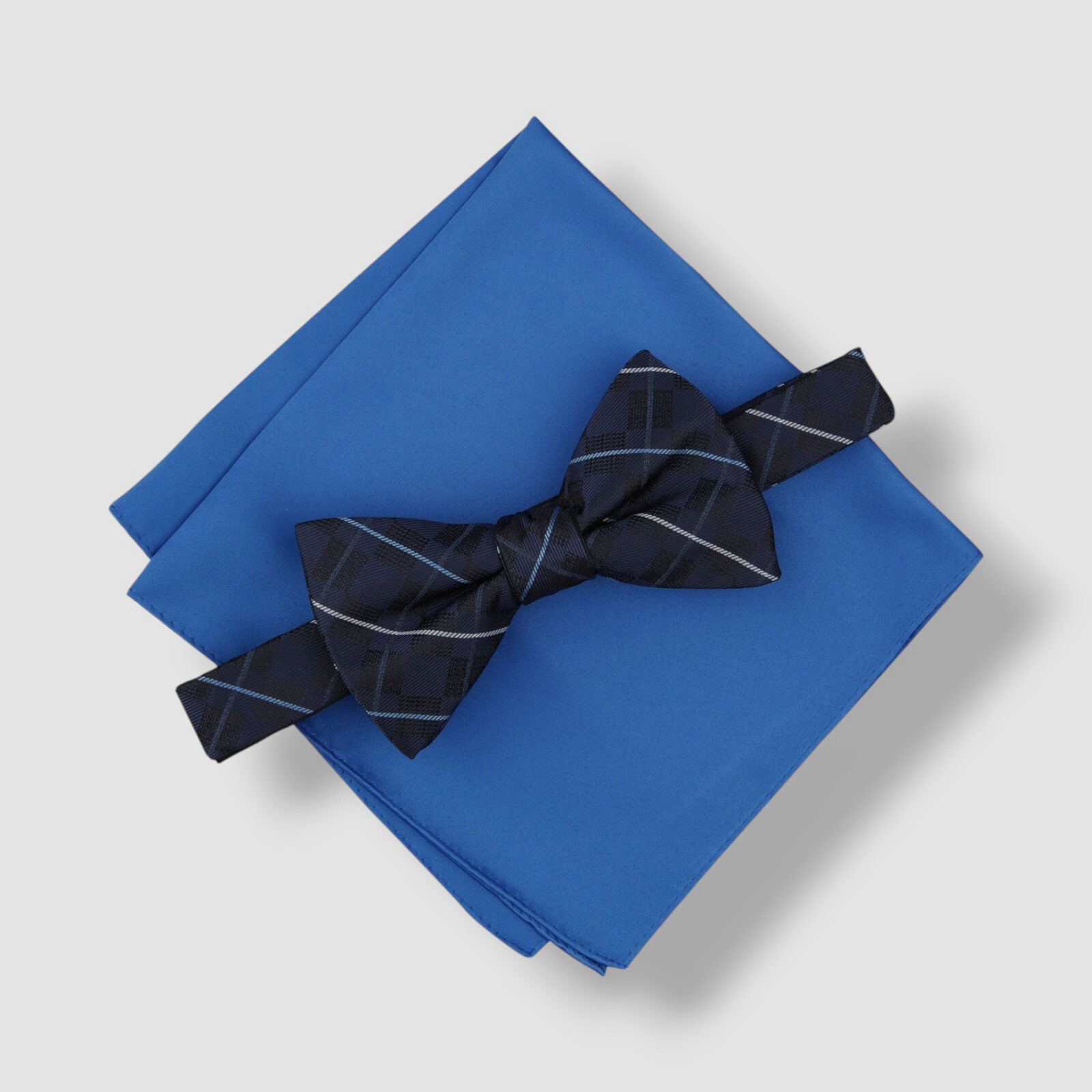 Alfani Men's Canfield Grid Pre-tied Bow Tie & Blue Solid Pocket Square 2pc Set