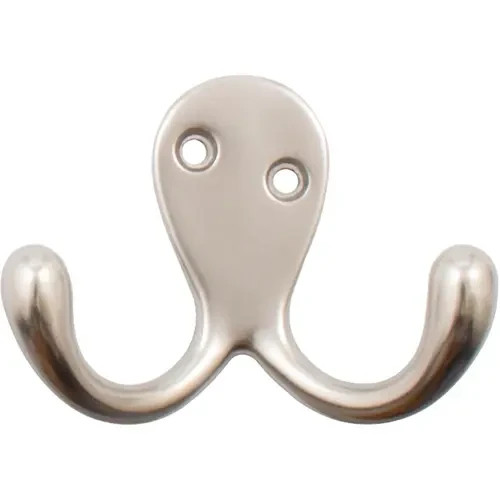 Set of 4 Double Prong Robe Hooks Hangers Satin Nickel by Stone Harbor Hardware