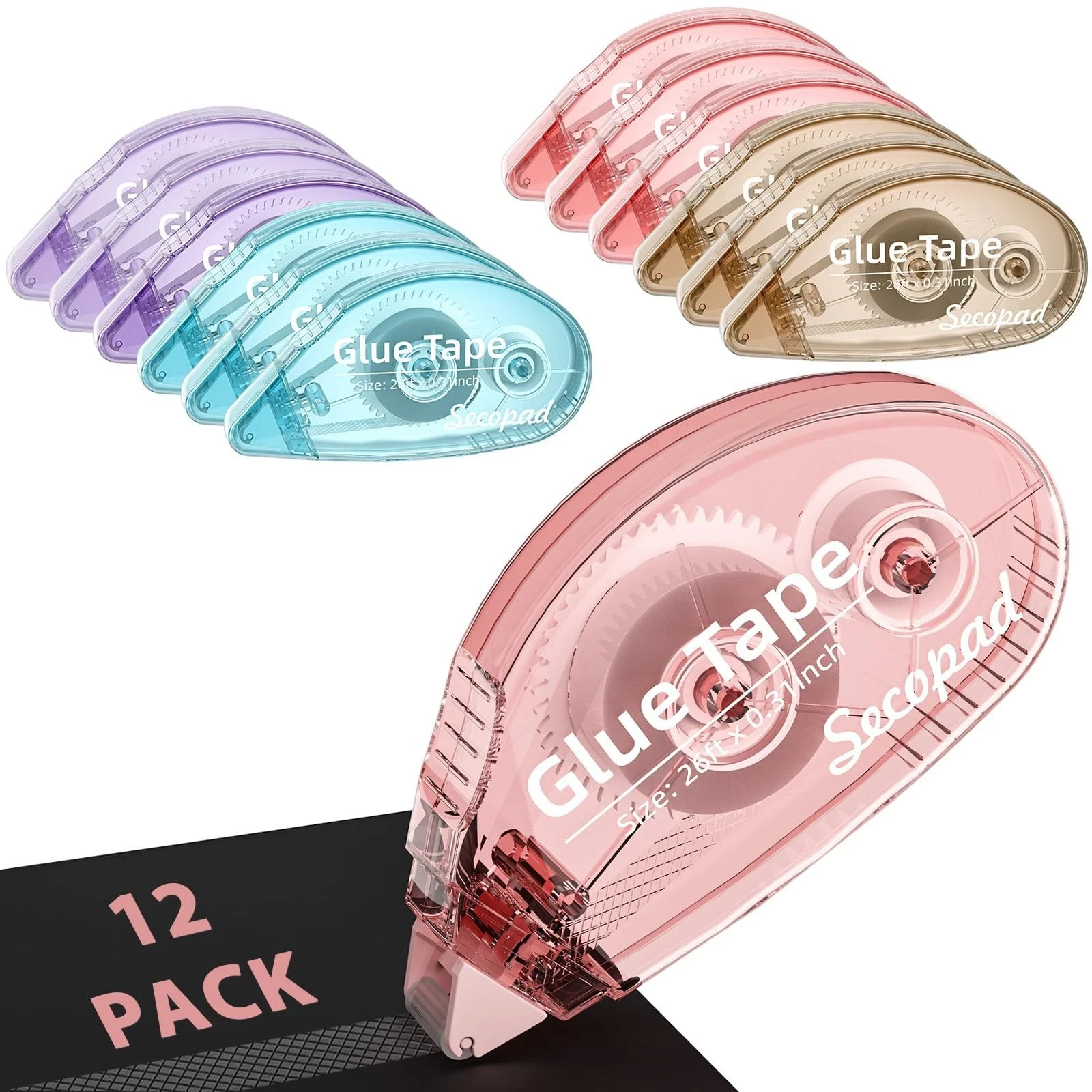 12 Pack Scrapbook Tape, Double Sided Tape Roller for Crafts, Adhesive Glue Ru...