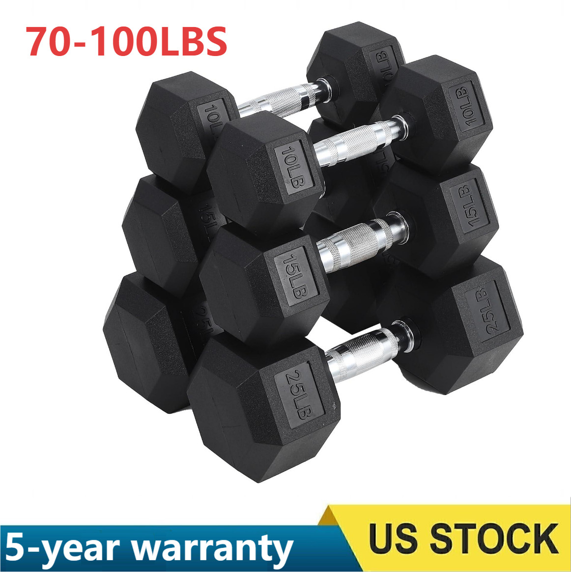 70/80/90/100 LBS Hex Dumbbell Hand Weights Dumbbells Pair Strength Training