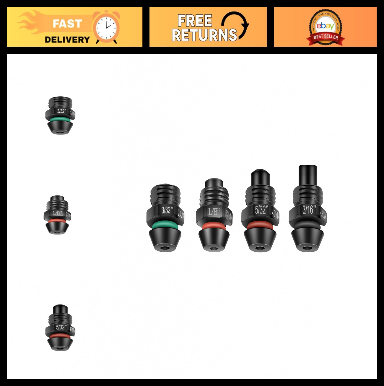 M12 Rivet Tool Retention Nose Pieces Set - 3/32", 1/8", 5/32", 3/16" - 4 Pack