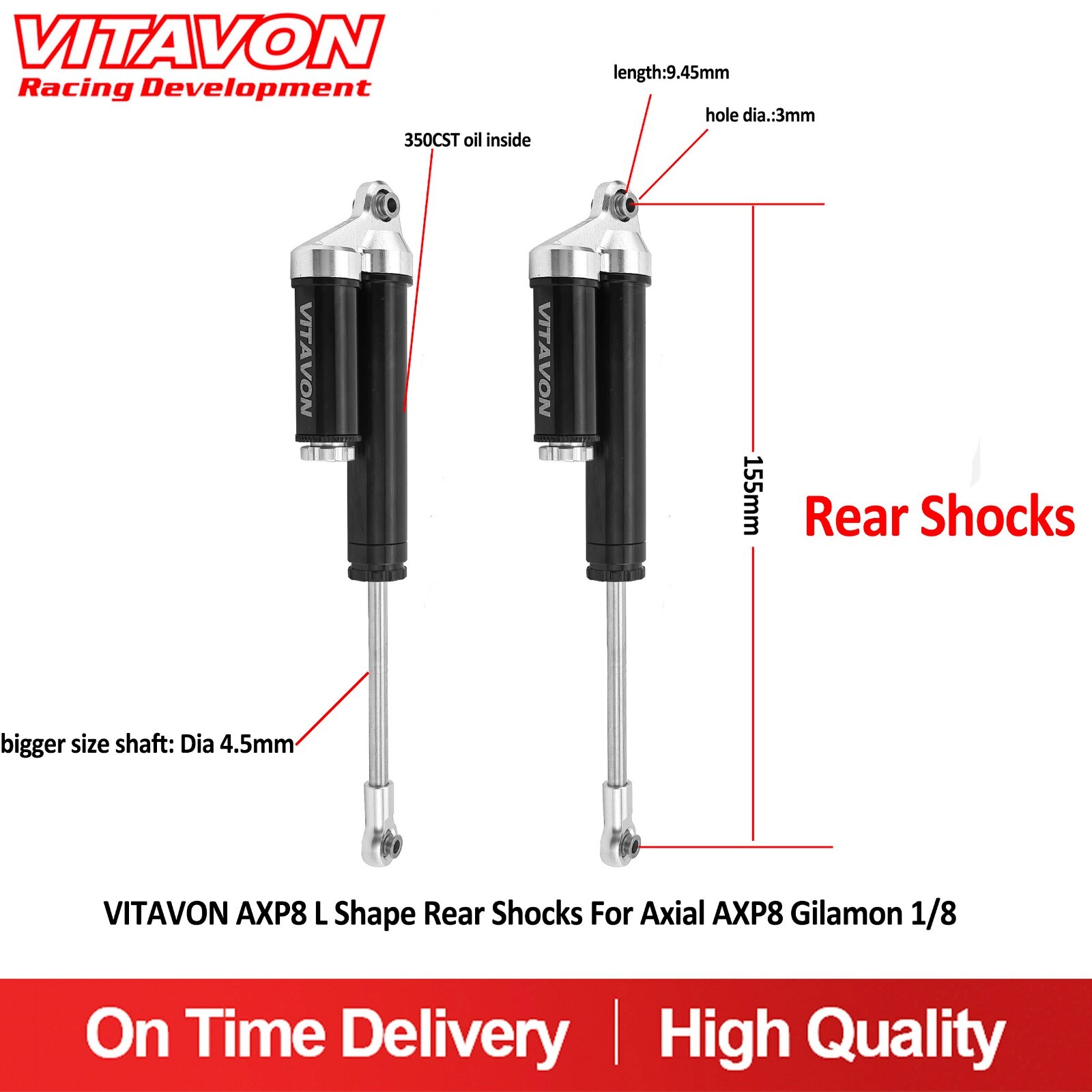Vitavon AXP8 L Shape Rear Shocks 155mm For Axial AXP8 Gilamon 1/8