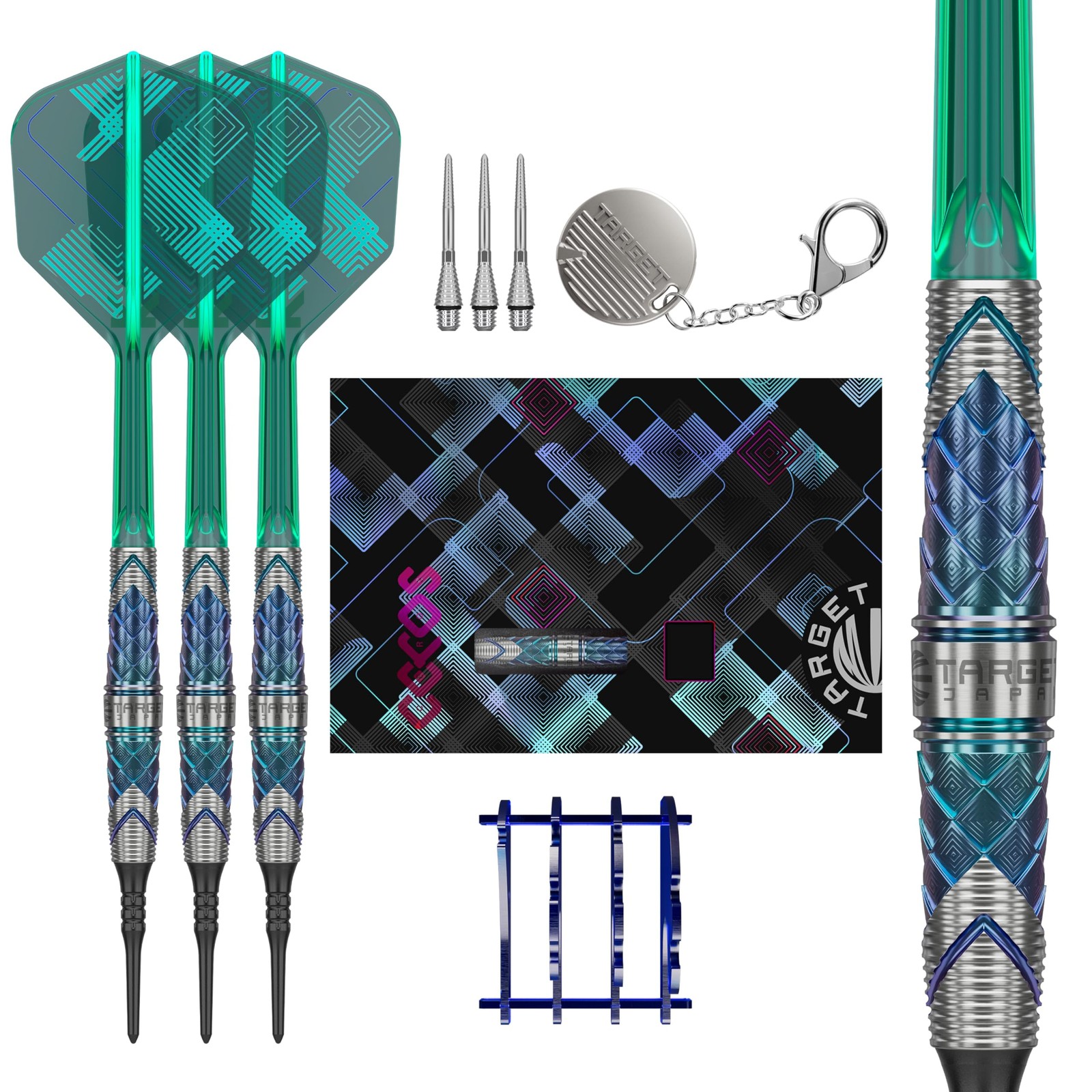 CEROS 01 18g 90% Tungsten Soft Tip Dart Set, K-Flex No.6 Shape, Flights and Shaf