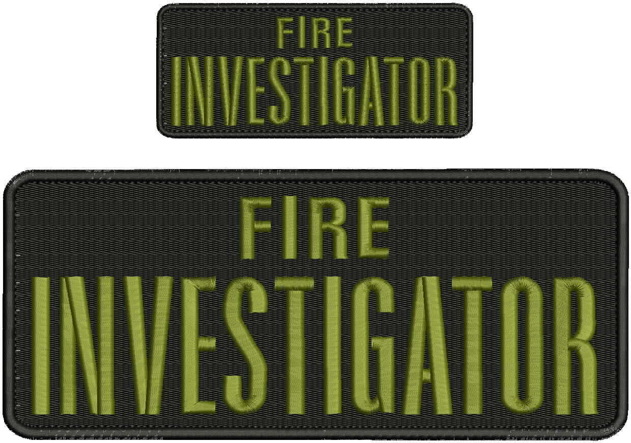 Fire Investigator embroidery patches 4x10 and 2x5 hook od green letters