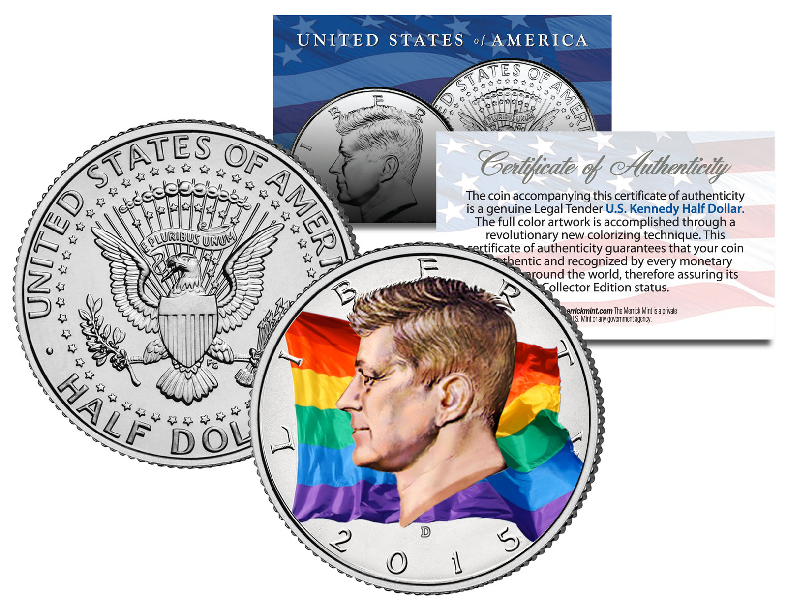 RAINBOW FLAG 2015 JFK Half Dollar US Coin GAY PRIDE Marriage Equality
