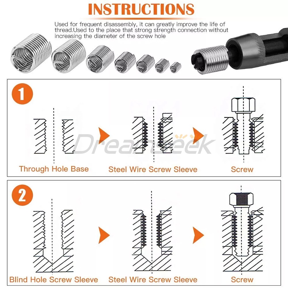 116pcs Helicoil Thread Insert Self Tapping Threaded Inserts Kit Stainless Steel