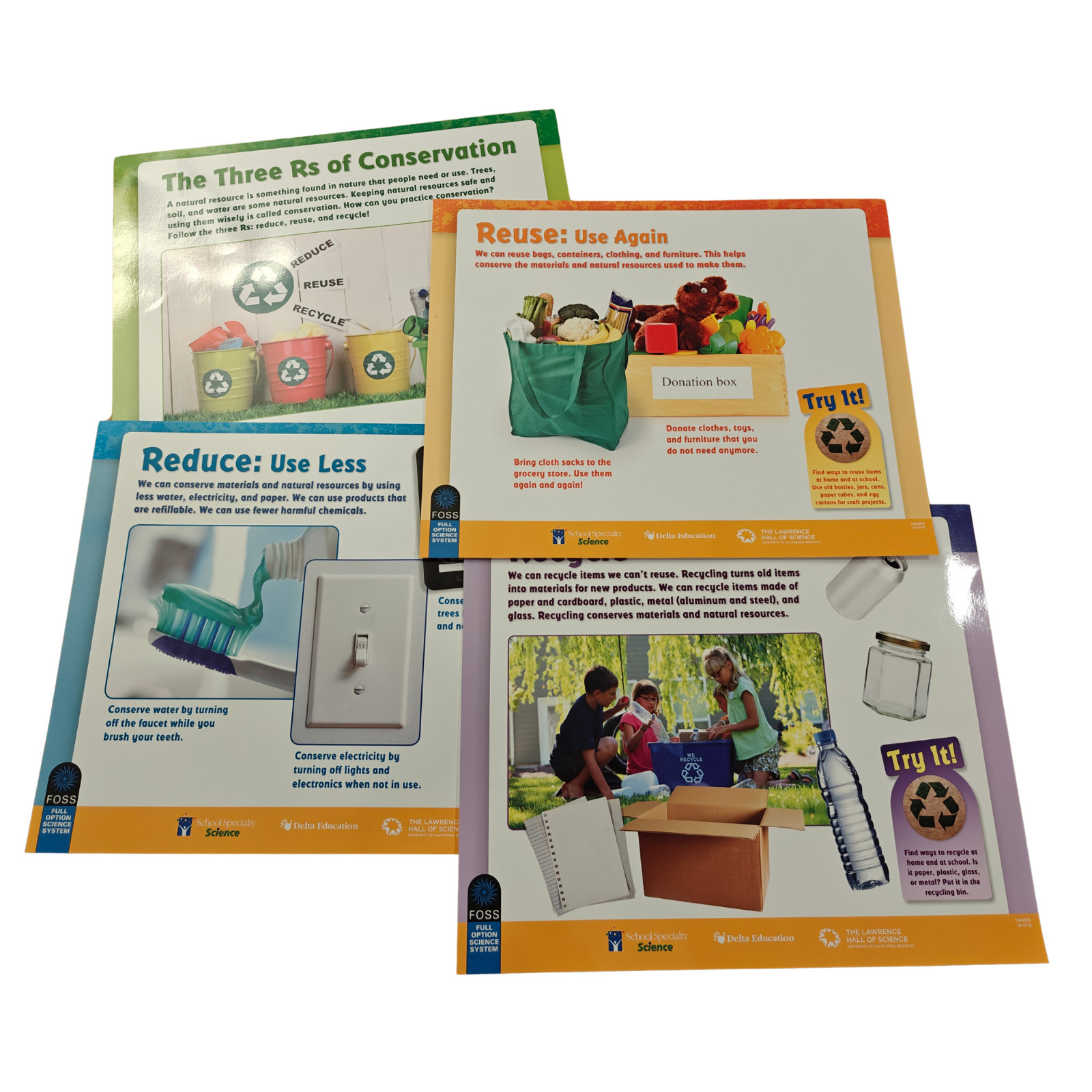 FOSS Conservation Posters Reduce, Reuse and Recycle | 14" x 17" | Set of 4 | NEW