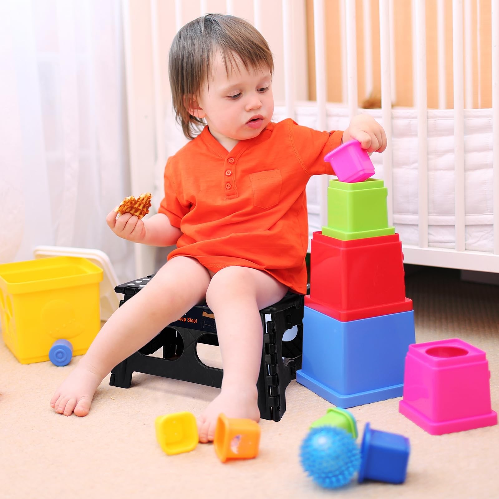 9" Folding Step Stool for Adults and Kids 15-Inch Extra Wide Stool Holds Up t...