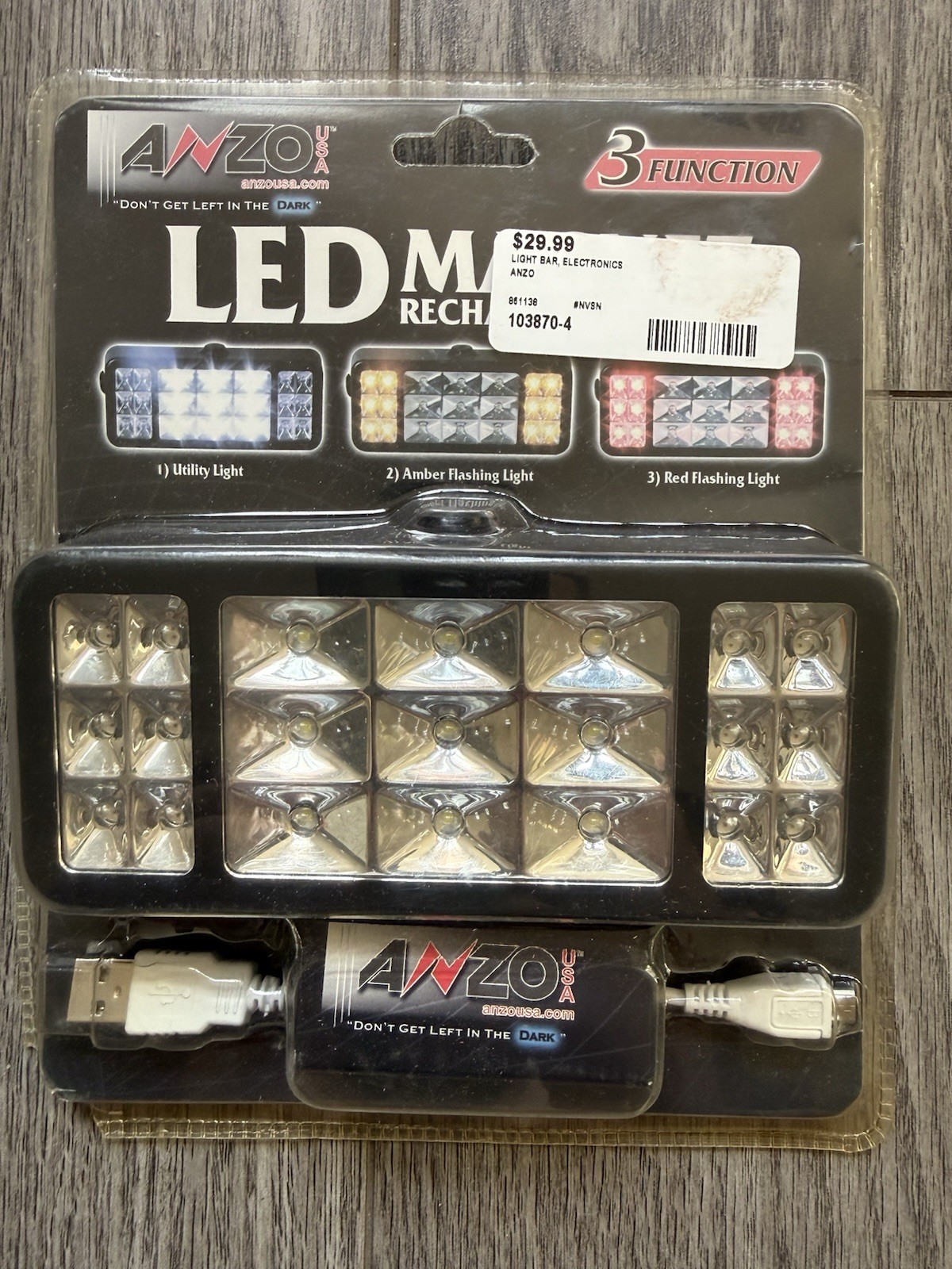 Anzo 861138 LED Magnet Rechargeable Light Utility Work Flashlight AS-IS READ DES