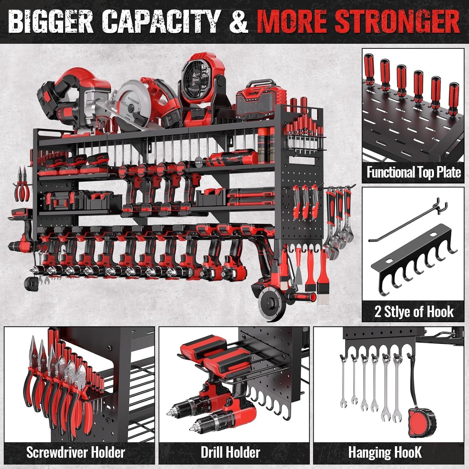 49.8" Power Tool Organizer Wall Mount 4-Layer Heavy Duty Tool Rack