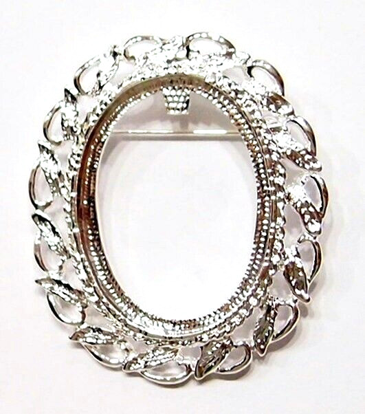 4 of 40x30mm Shiny Silver Vintage Wreath &Floral Brooch Pendant Combo Settings