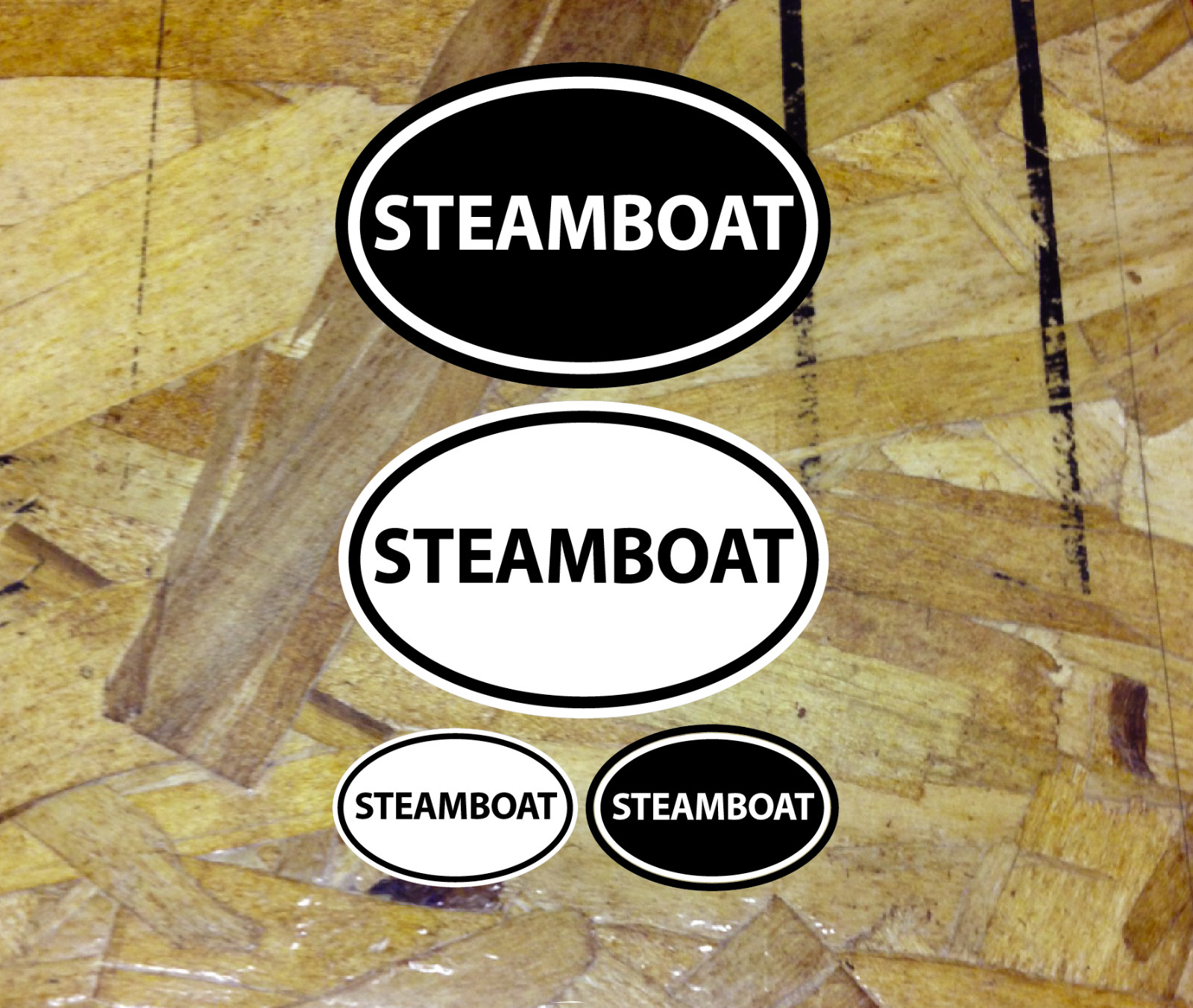 STEAMBOAT CO Colorad Ski Snowboard Oval sticker decals Black and White - 4 for 1