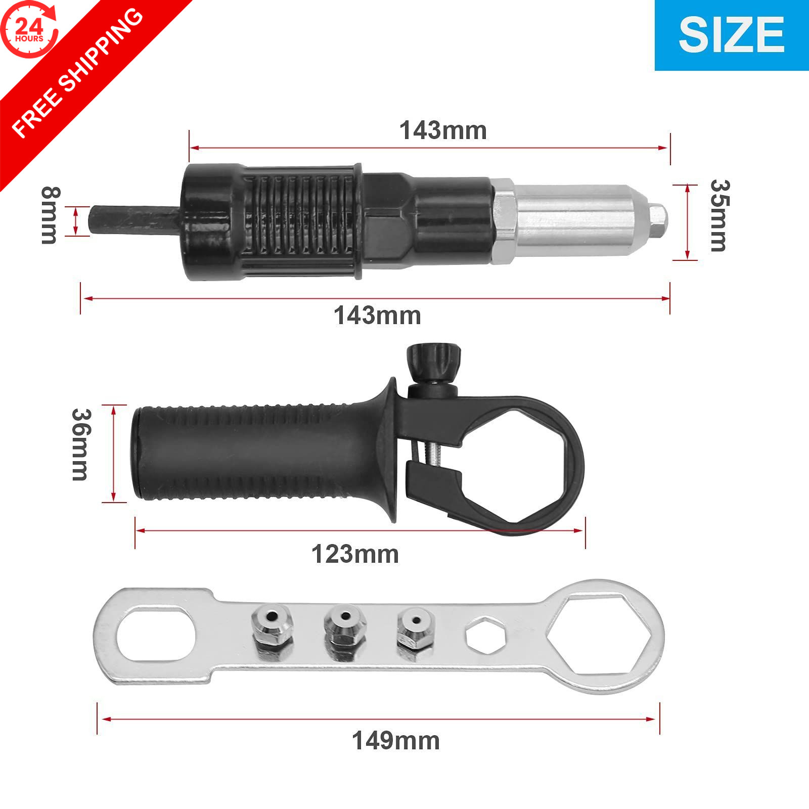 Vkinman Pop Rivet Gun Adapter Kit, Professional normal, Black